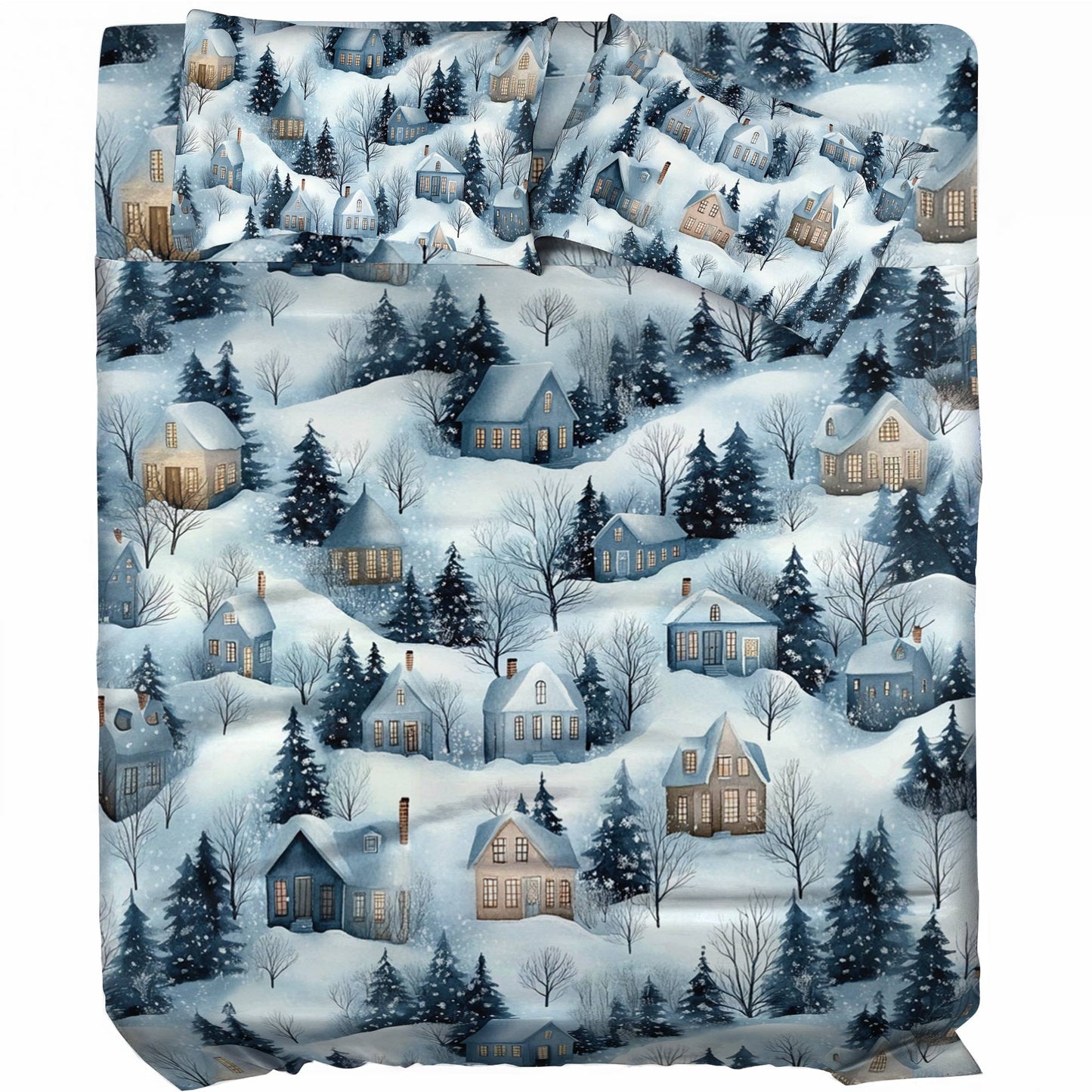 Shineful 4-Piece Bed Sheet Set Snow Village