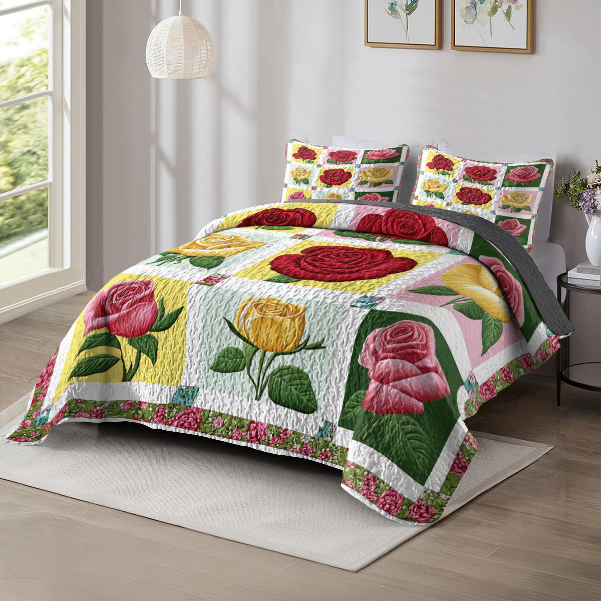 Shineful All Season Quilt 3-Piece Set Rose Bloom