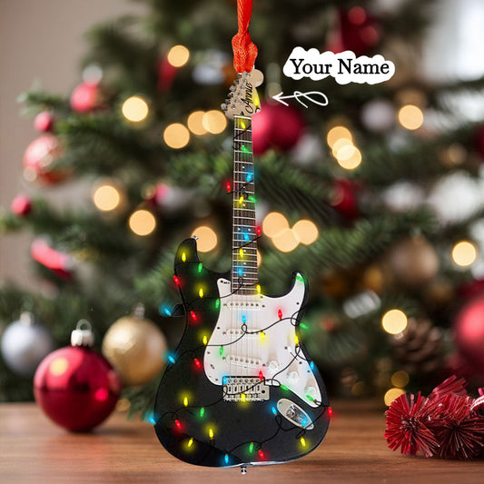 Glänzendes 2D-Ornament aus Acryl – personalisierte rockende Gitarre mit Weihnachtsbeleuchtung