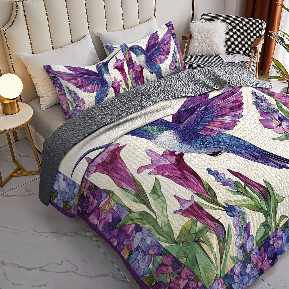 Shineful All Season Quilt 3-Piece Set Floral Hummingbird