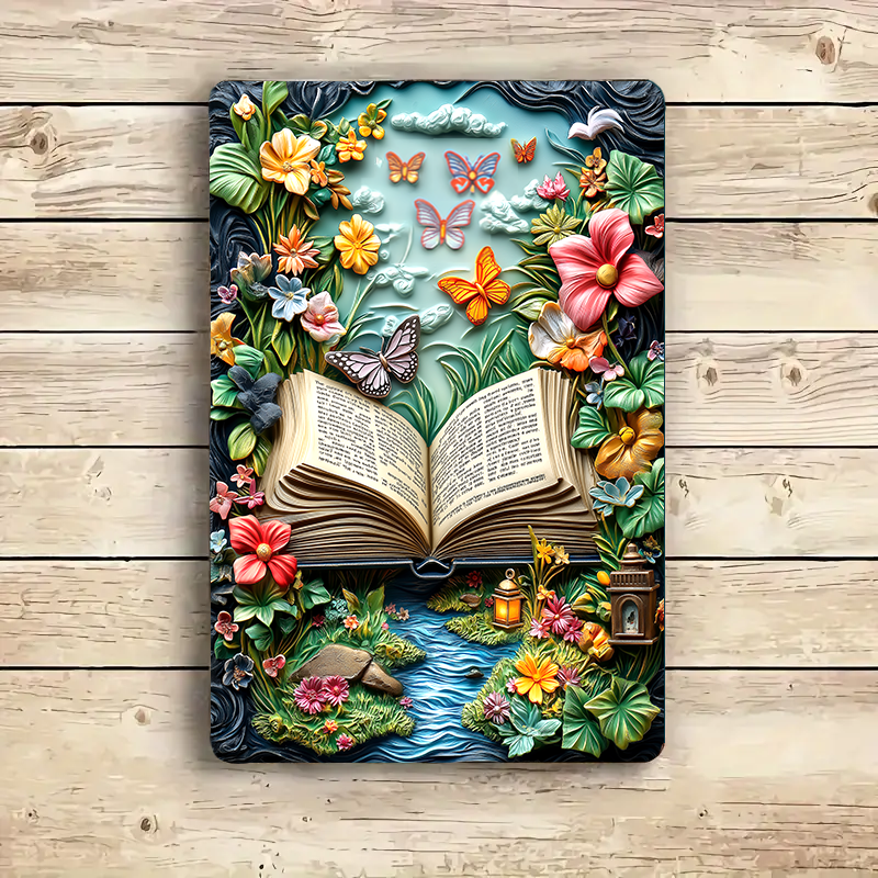 Shineful 2D Metal Sign Enchanted Book Blossoms