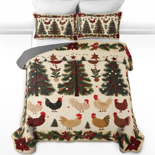 Ensemble de courtepointe toutes saisons Shineful 3 pièces Festive Rooster Farmyard 