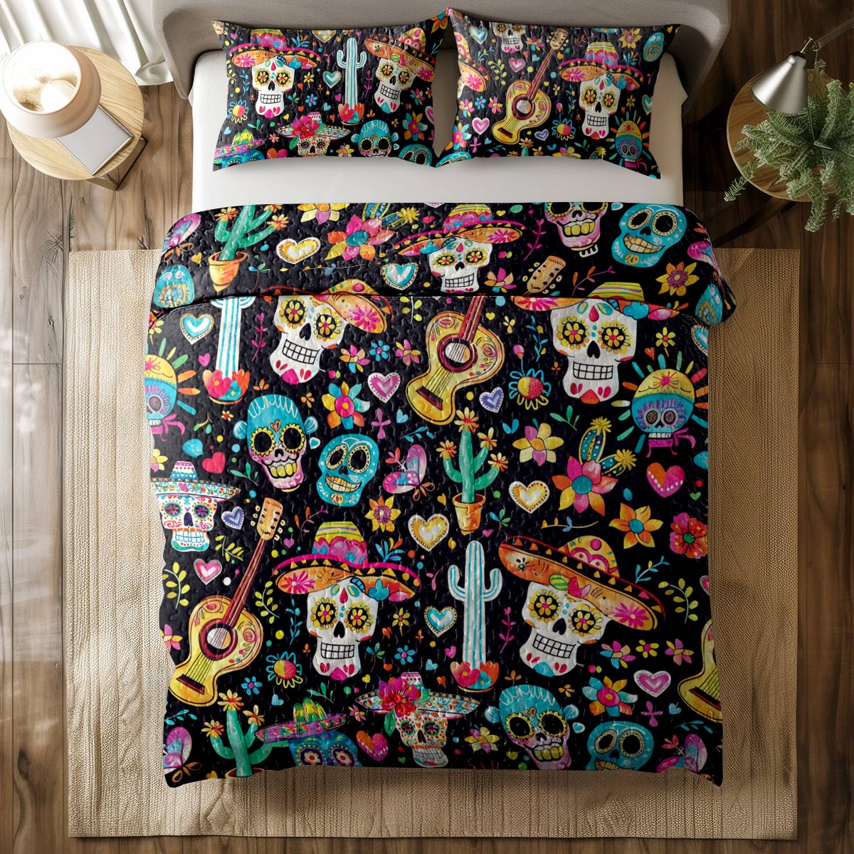 Shineful All Season Quilt 3-Piece Set Calavera Carnival