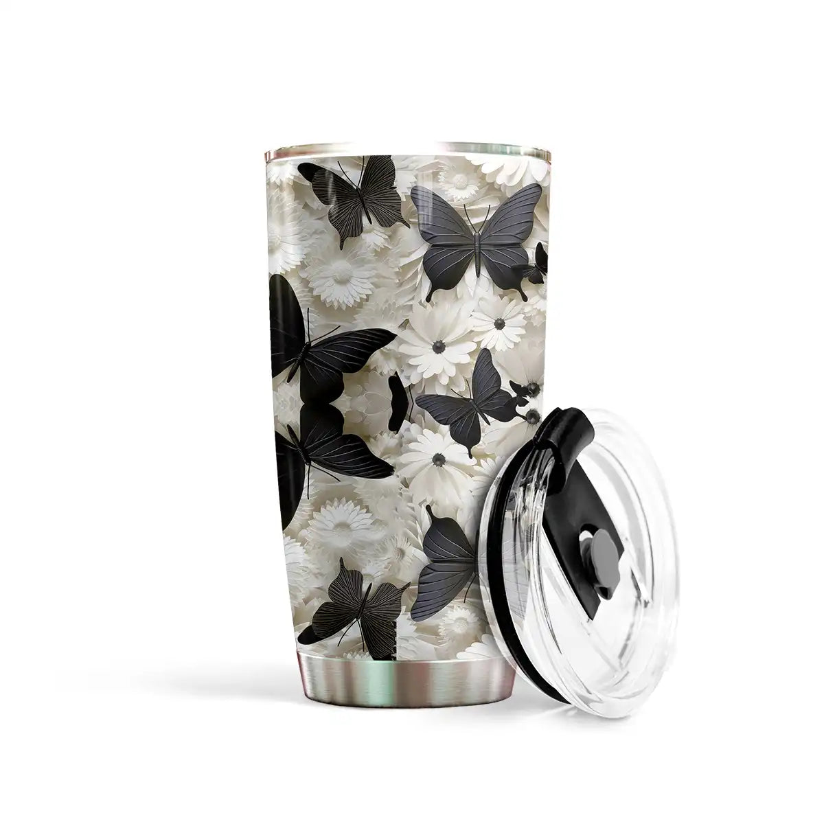 Shineful 20oz Tumbler Black & White Butterfly