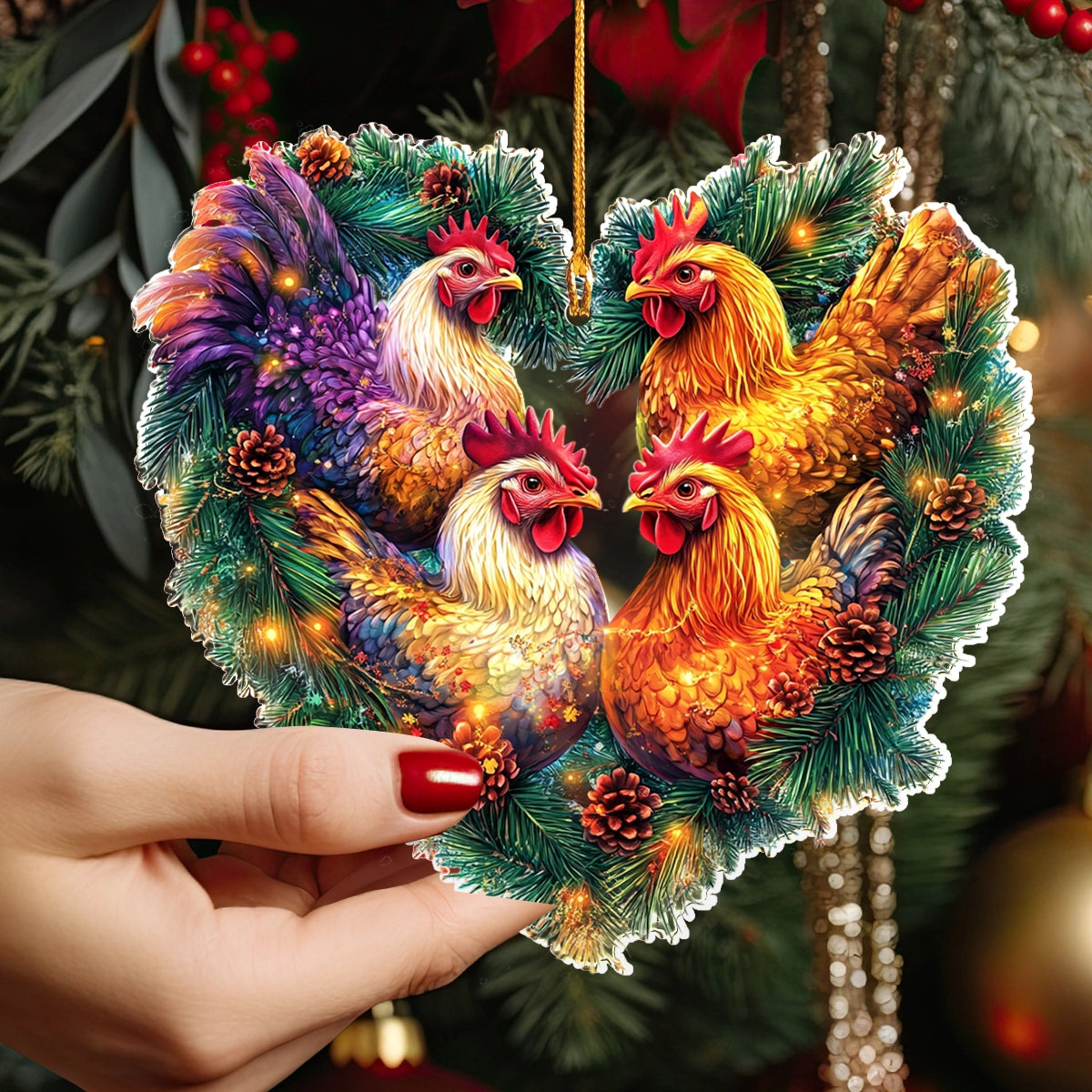 Glänzendes 2D Acryl Ornament Huhn Festliches Flock Herz 