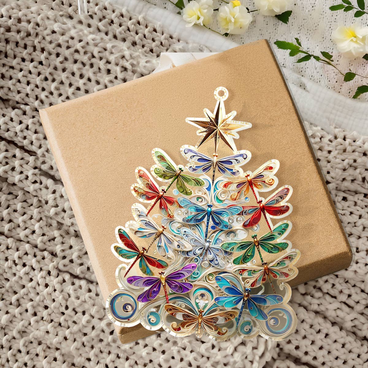 Shineful 2D Acrylic Ornament Charming Dragonflies Christmas Tree