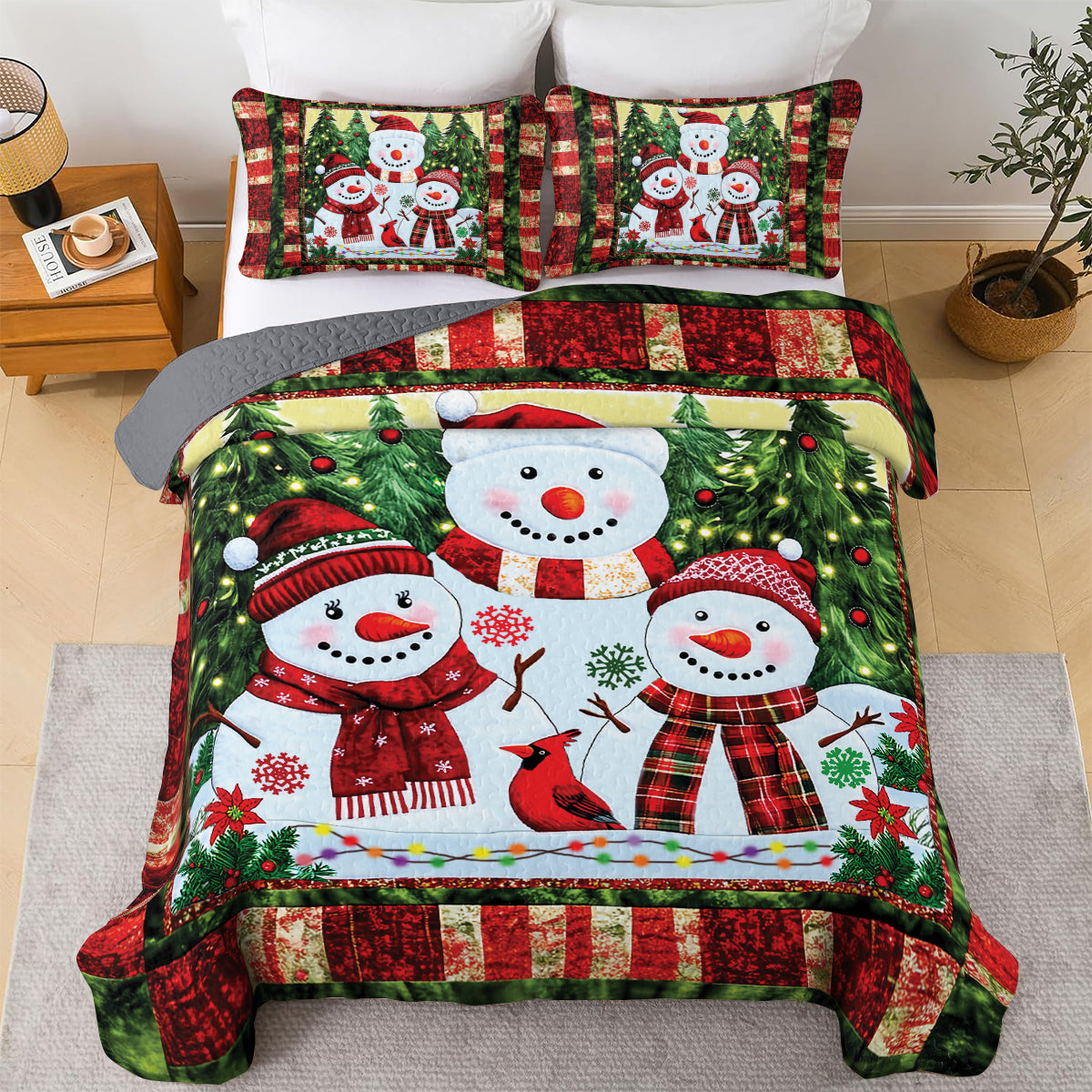 Shineful All Season Quilt 3-Piece Set - Snowman Family Holiday