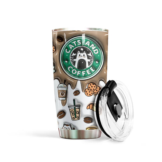 Glänzender 20oz Becher Katze &amp; Kaffee 3D