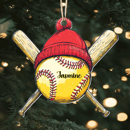 Glänzendes 2D-Ornament aus Acryl – personalisierter Swingin‘ Softball Cheer 