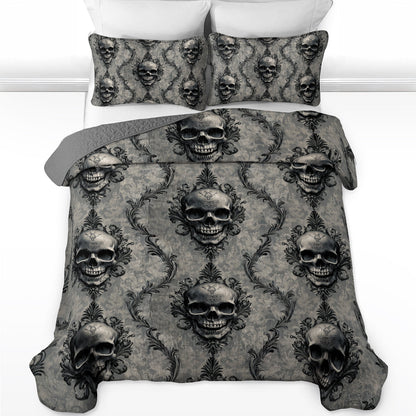 Shineful All Season Quilt 3-Piece Set - Dark Skull Damask