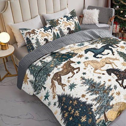 Shineful All Season Quilt 3-Piece Set Charming Horse Christmas Tree