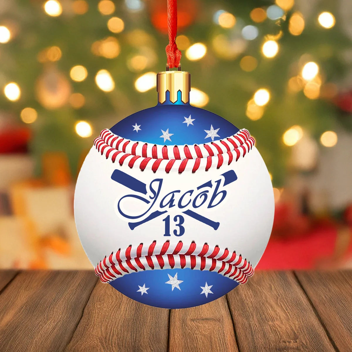 Glänzendes 2D-Acryl-Ornament Baseball, Weihnachts-Sternen-Ferien-Edition 