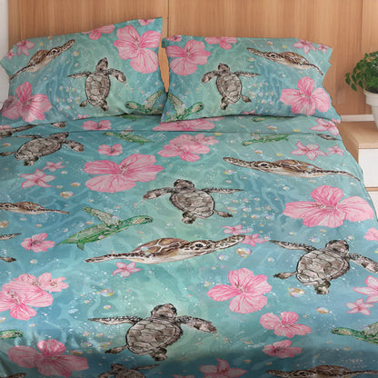 Shineful 4-Piece Bed Sheet Set - Sea Turtle Freedom