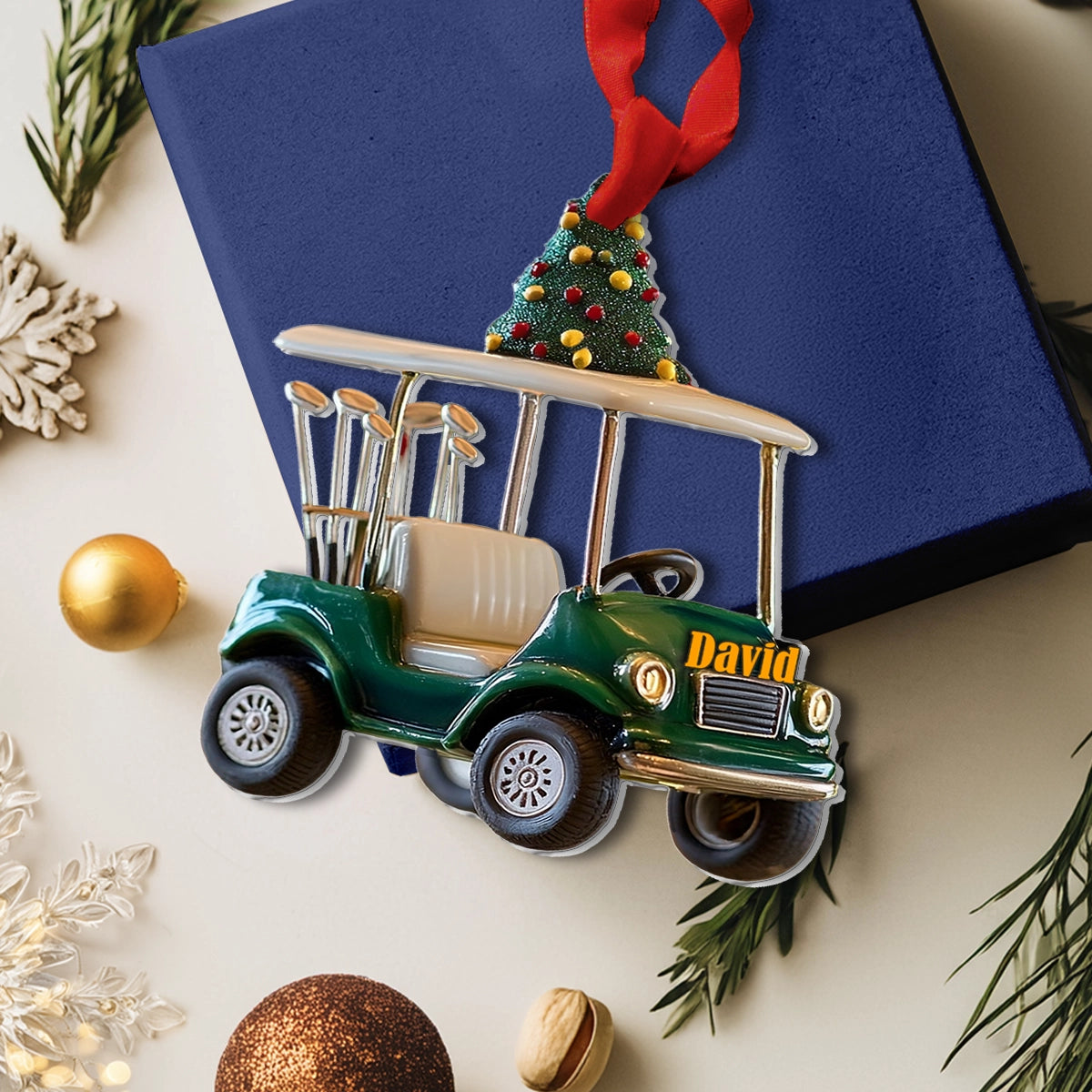 Shineful 2D Acrylic Ornament - Personalized Festive Golf Cart