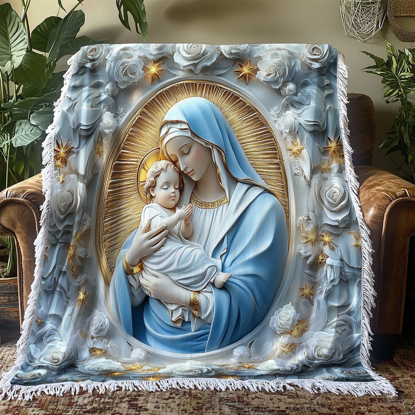 Shineful Woven Tapestry Throw Blanket Mother's Embrace Marian