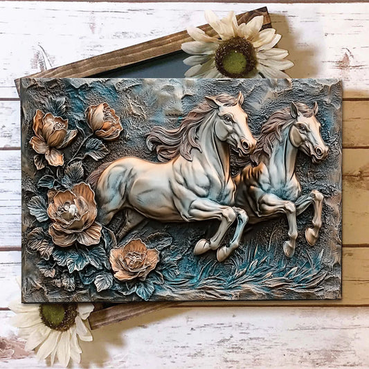 Shineful 2D Metal Sign Galloping Couple Horses