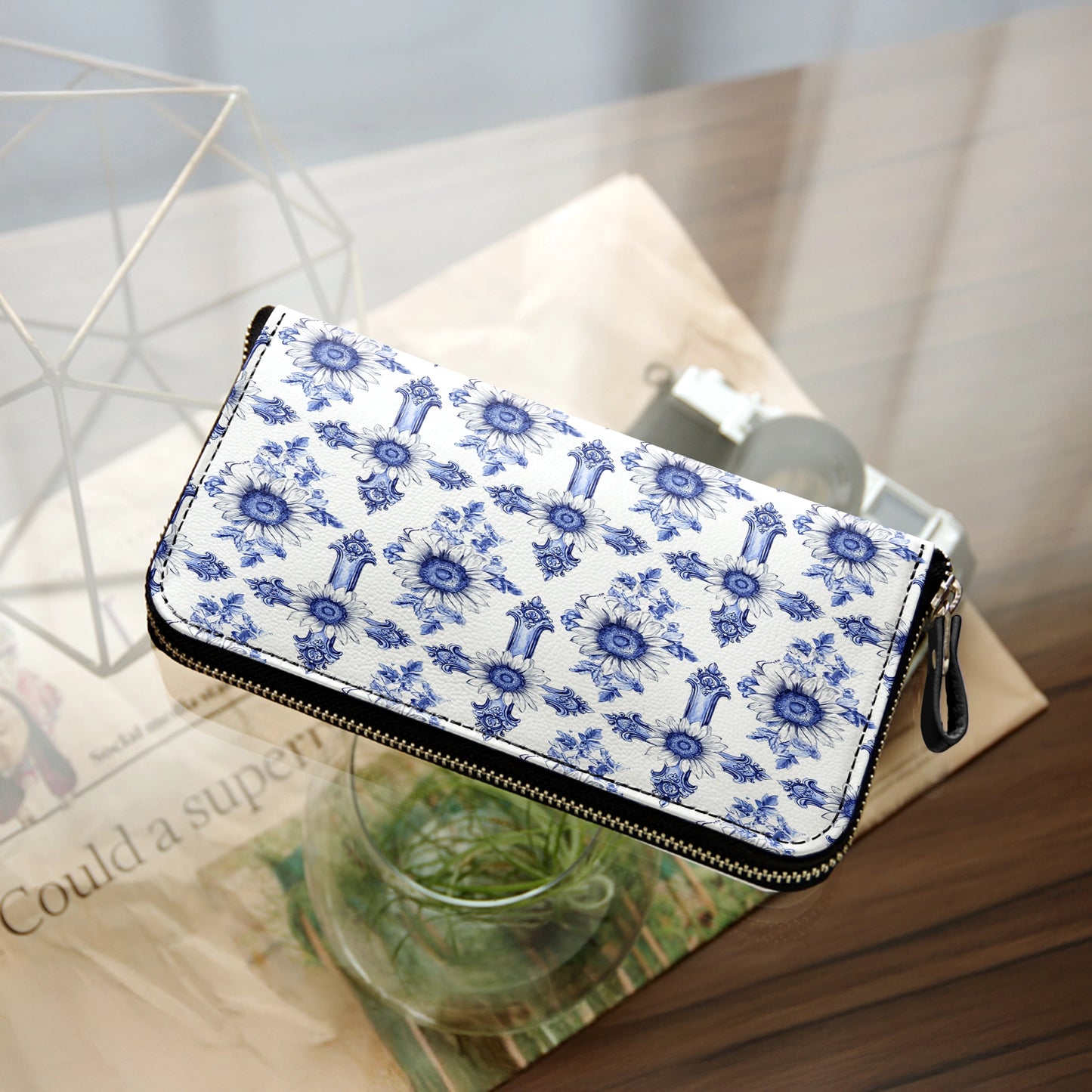 Shineful Leather Clutch Purse With Wristlet Strap Handle Sunflower Blooming With Grace