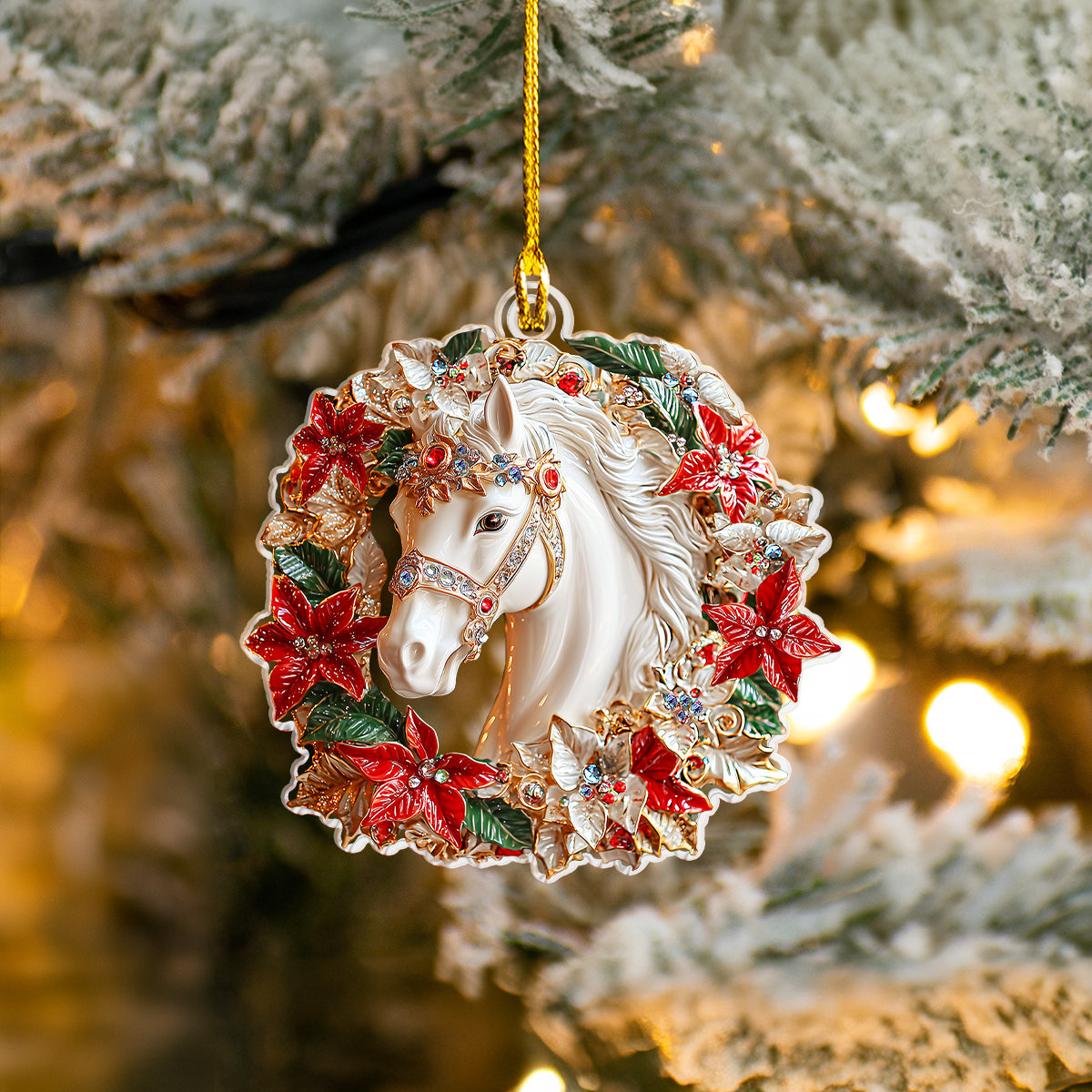 Shineful 2D Acrylic Ornament Poinsettia Majestic Horse Collection