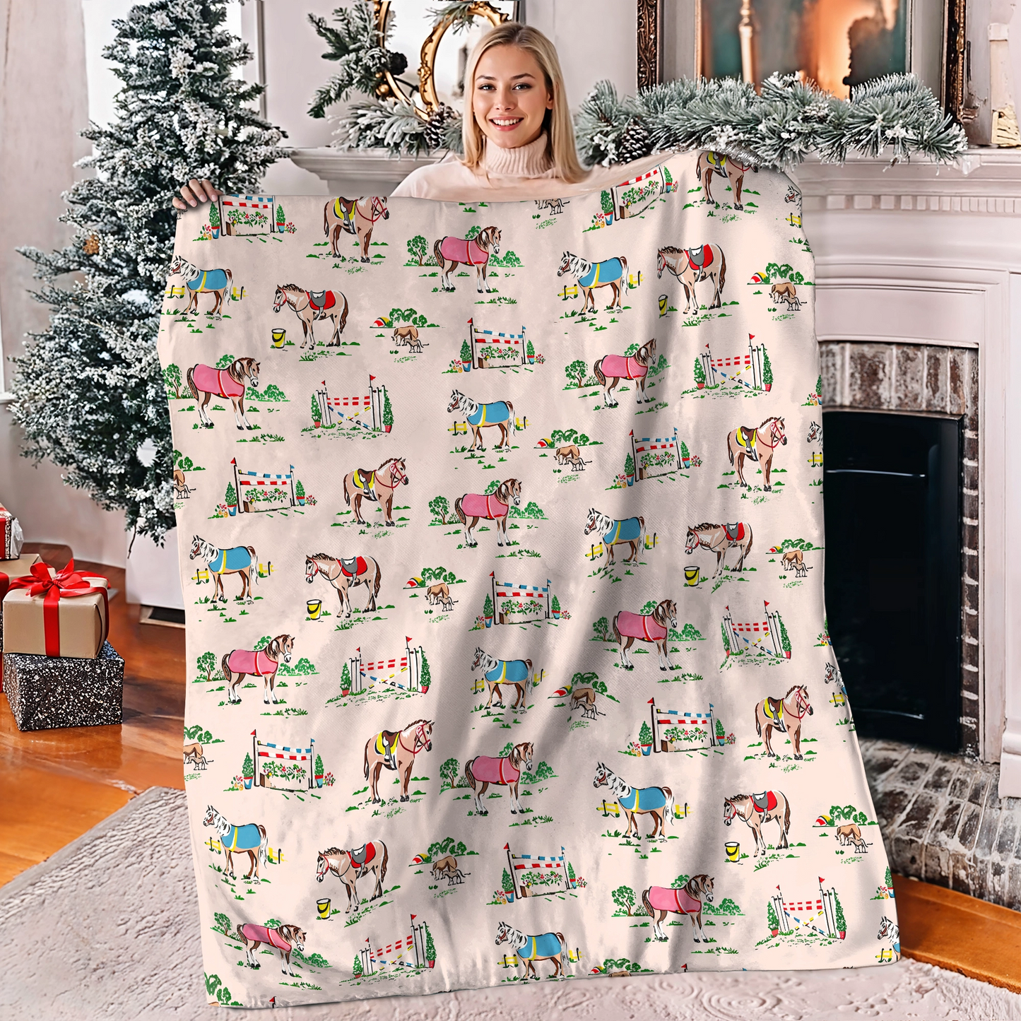 Shineful Fleece Blanket Horse Racing