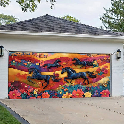 Shineful Garage Door Banner Decoration Colorful Horses