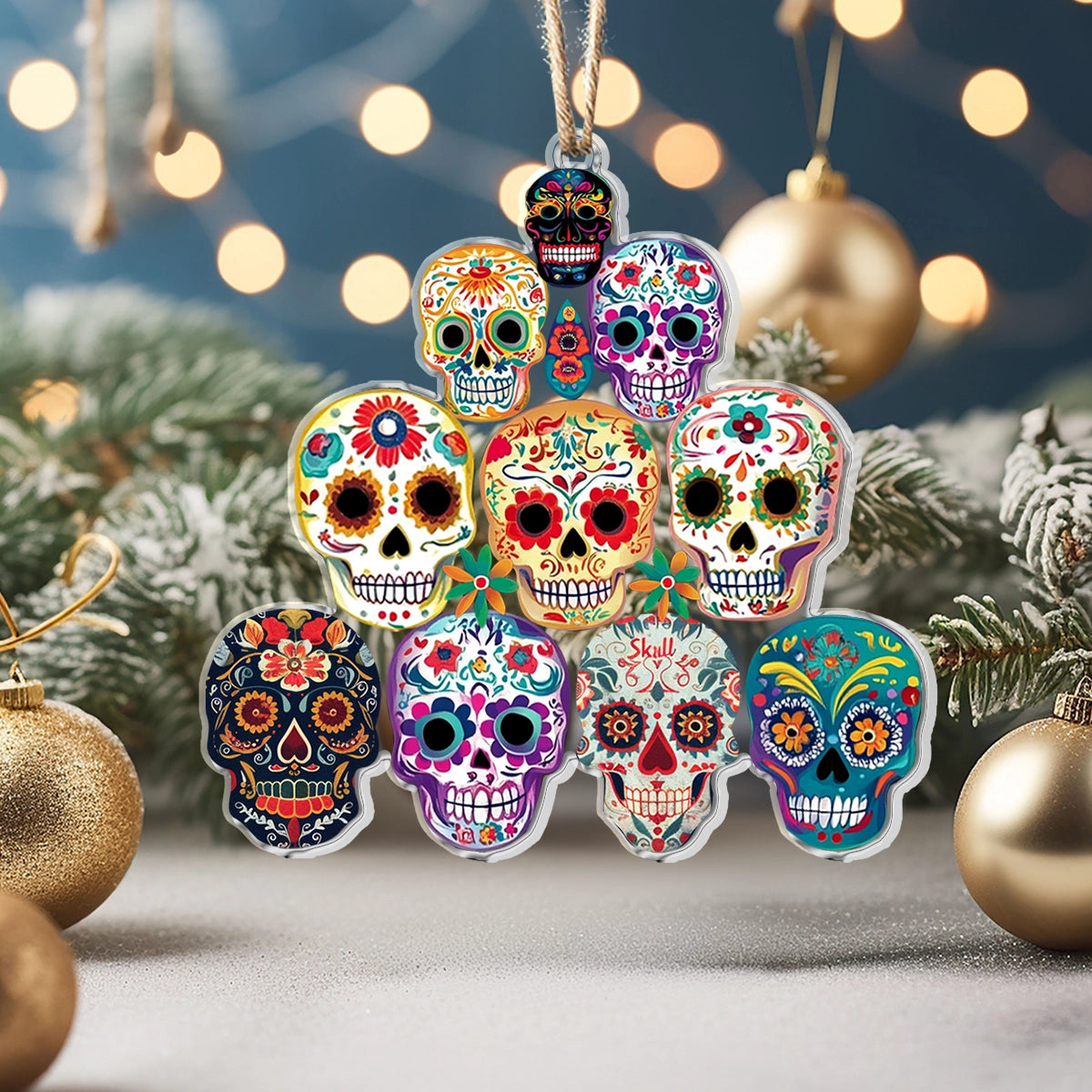 Shineful 2D Acrylic Ornament Vibrant Skull Christmas Tree