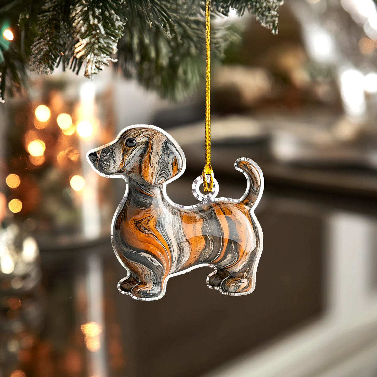 Shineful 2D Acrylic Ornament Festive Fluid Dachshund Delight