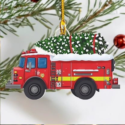 Glänzendes Acryl-Ornament „Feuerwehrmann-Weihnachtsrettung“ 