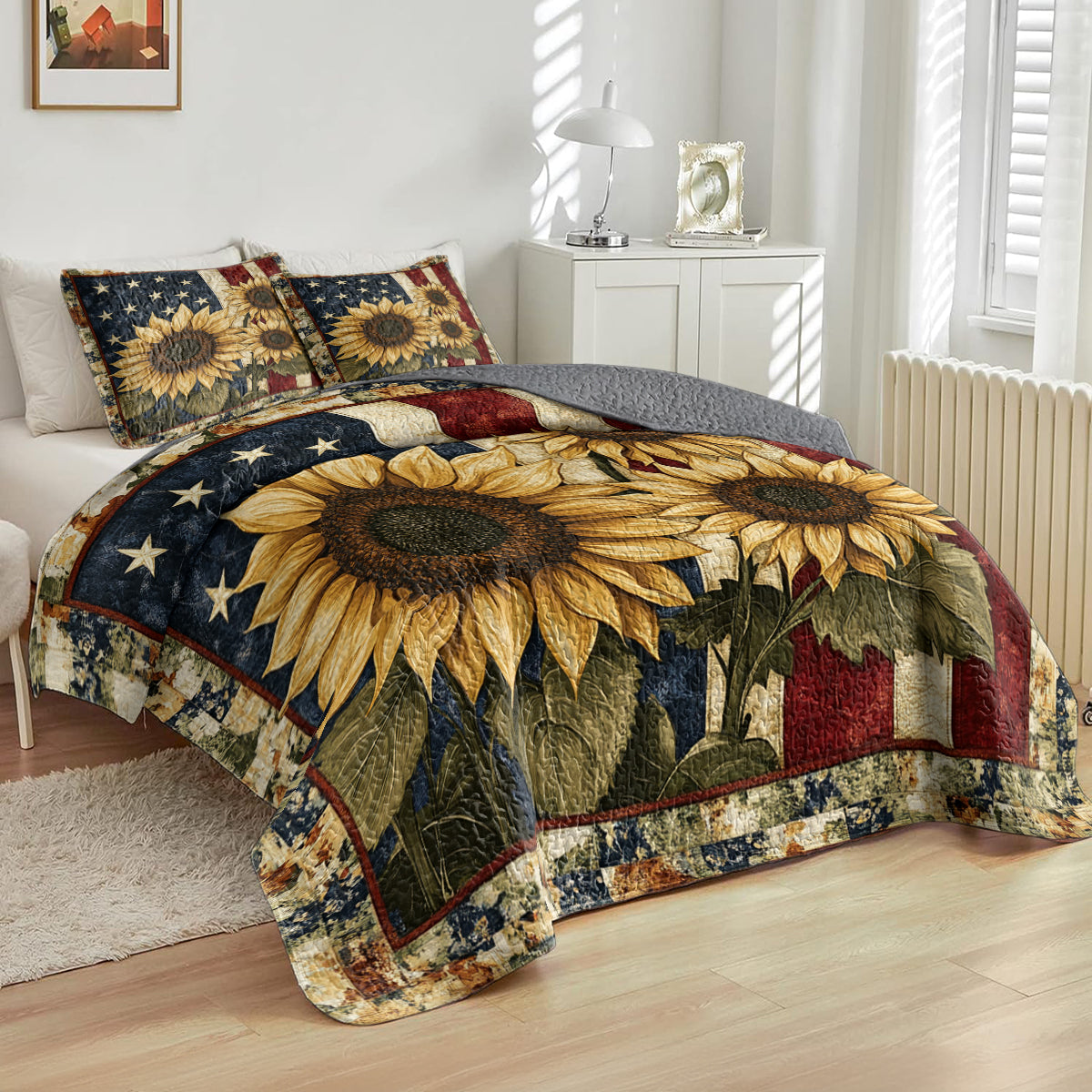 Shineful All Season Quilt 3-Piece Set American Sunflower