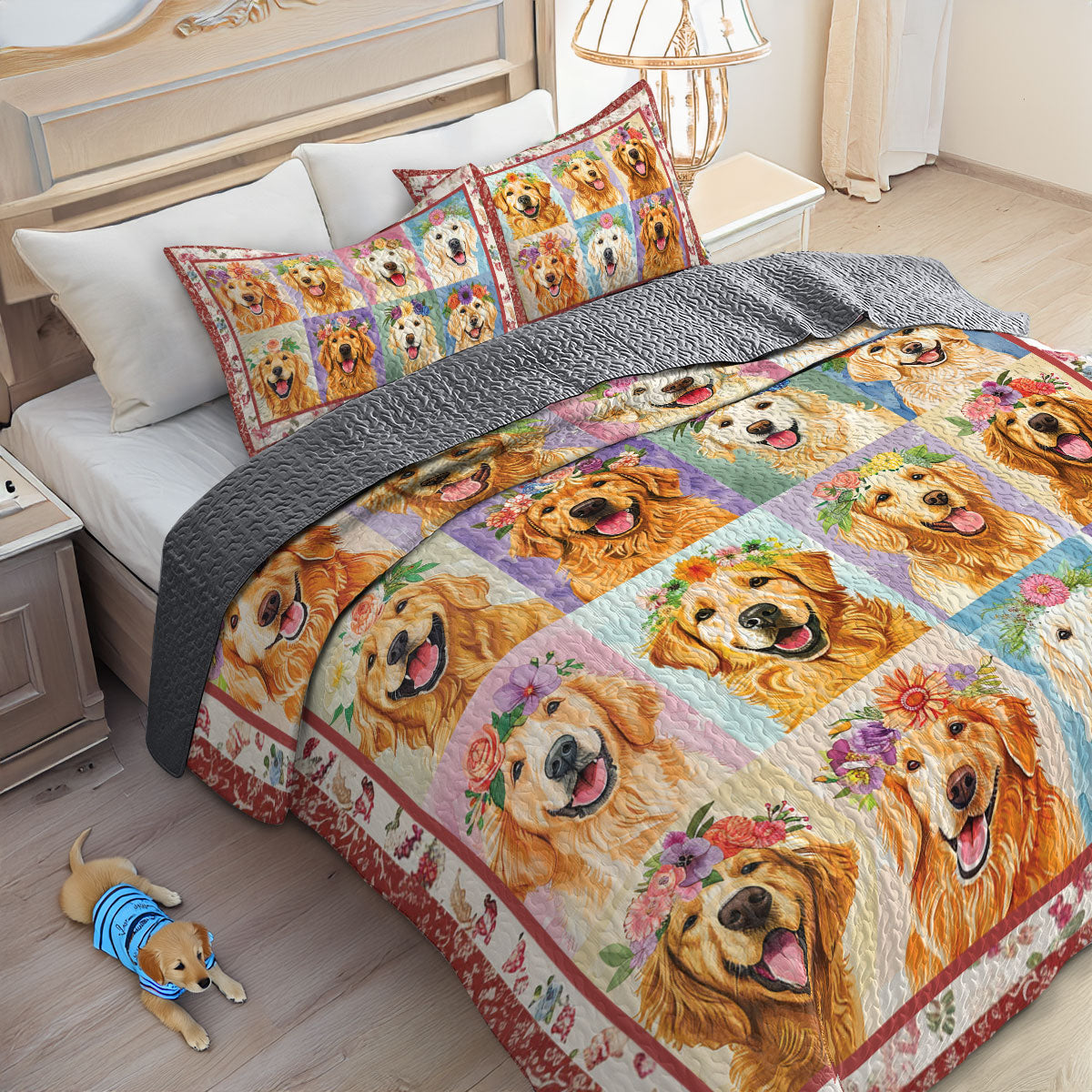 Shineful All Season Quilt 3-Piece Set Golden Floral Dream