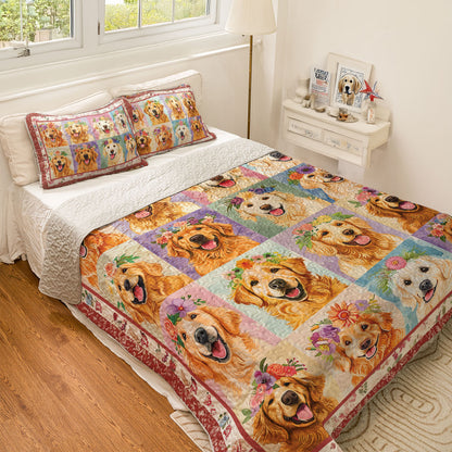 Shineful All Season Quilt 3-Piece Set Golden Floral Dream