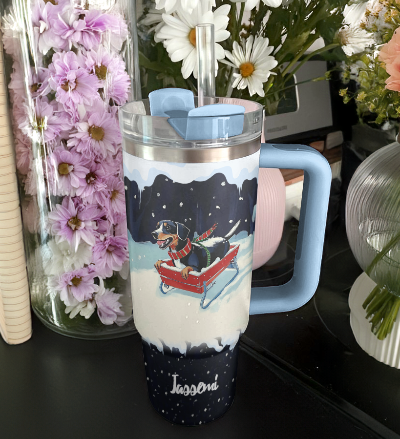 Shineful Tumbler Personalized Snowy Dachshund Ride