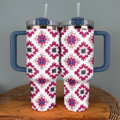 Shineful Tumbler Crochet Granny/Mom Pink Square Blanket KL30