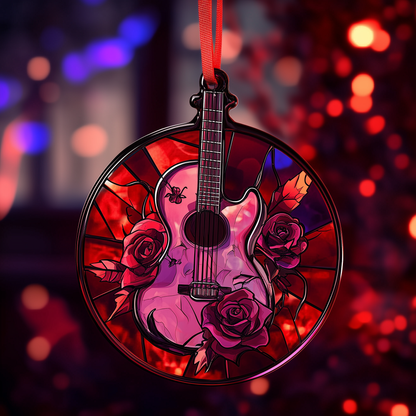 Shineful 2D Acrylic Ornament - Stained Glass Rose Guitar