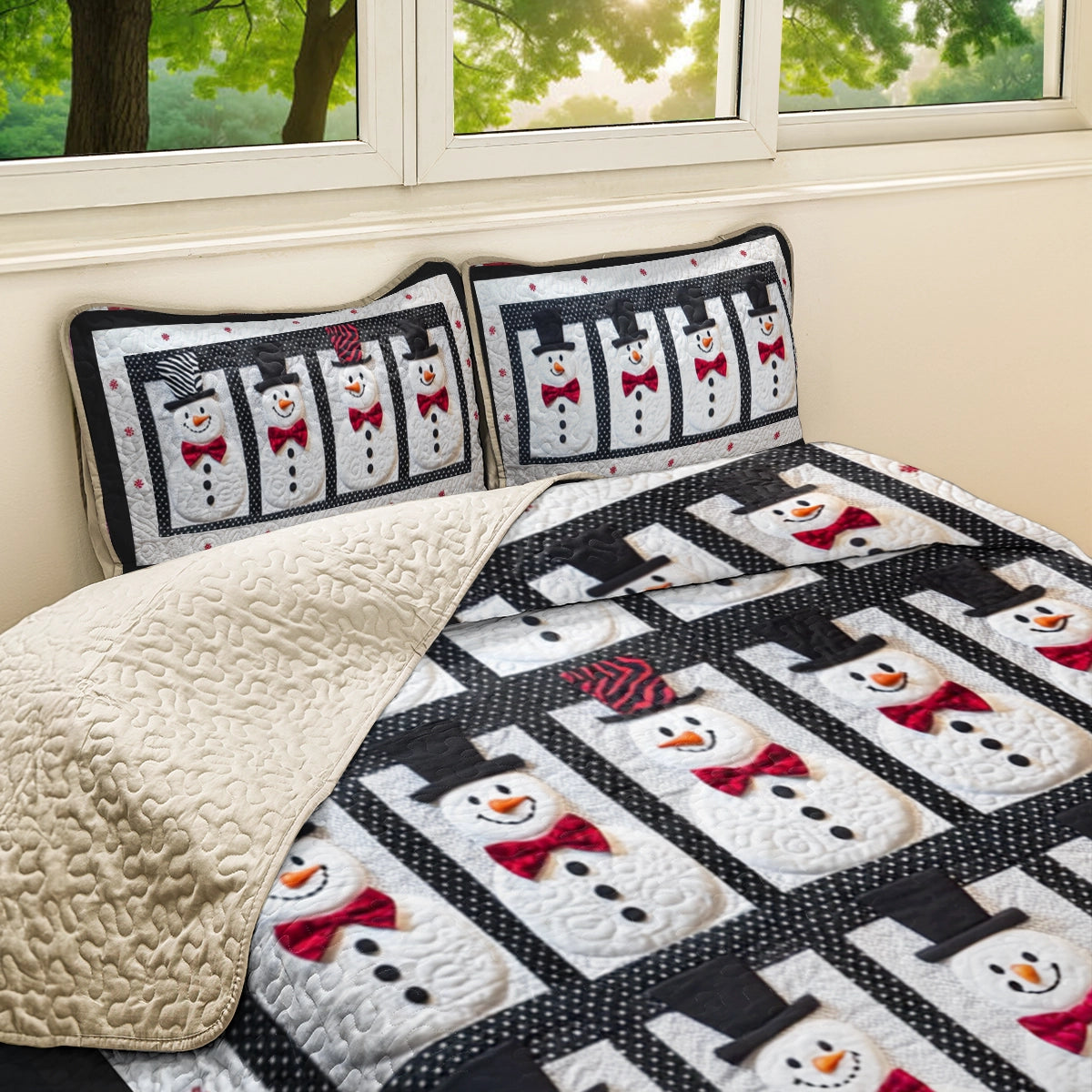 Shineful All Season Quilt 3-Piece Set Classic Top Hat Snowman