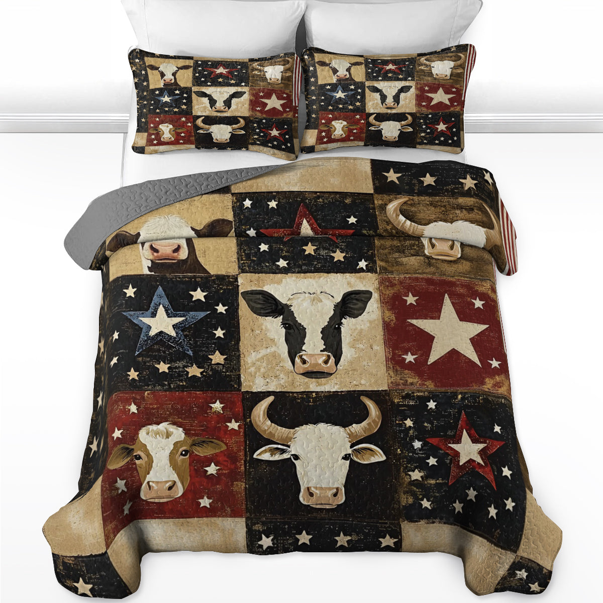 Shineful All Season Quilt 3-Piece Set Rustic Cows