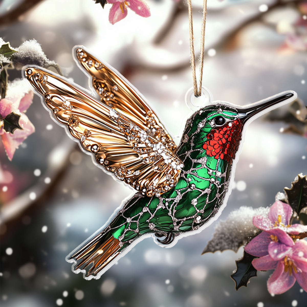 Shineful 2D Acrylic Ornament - Floral Hummingbird