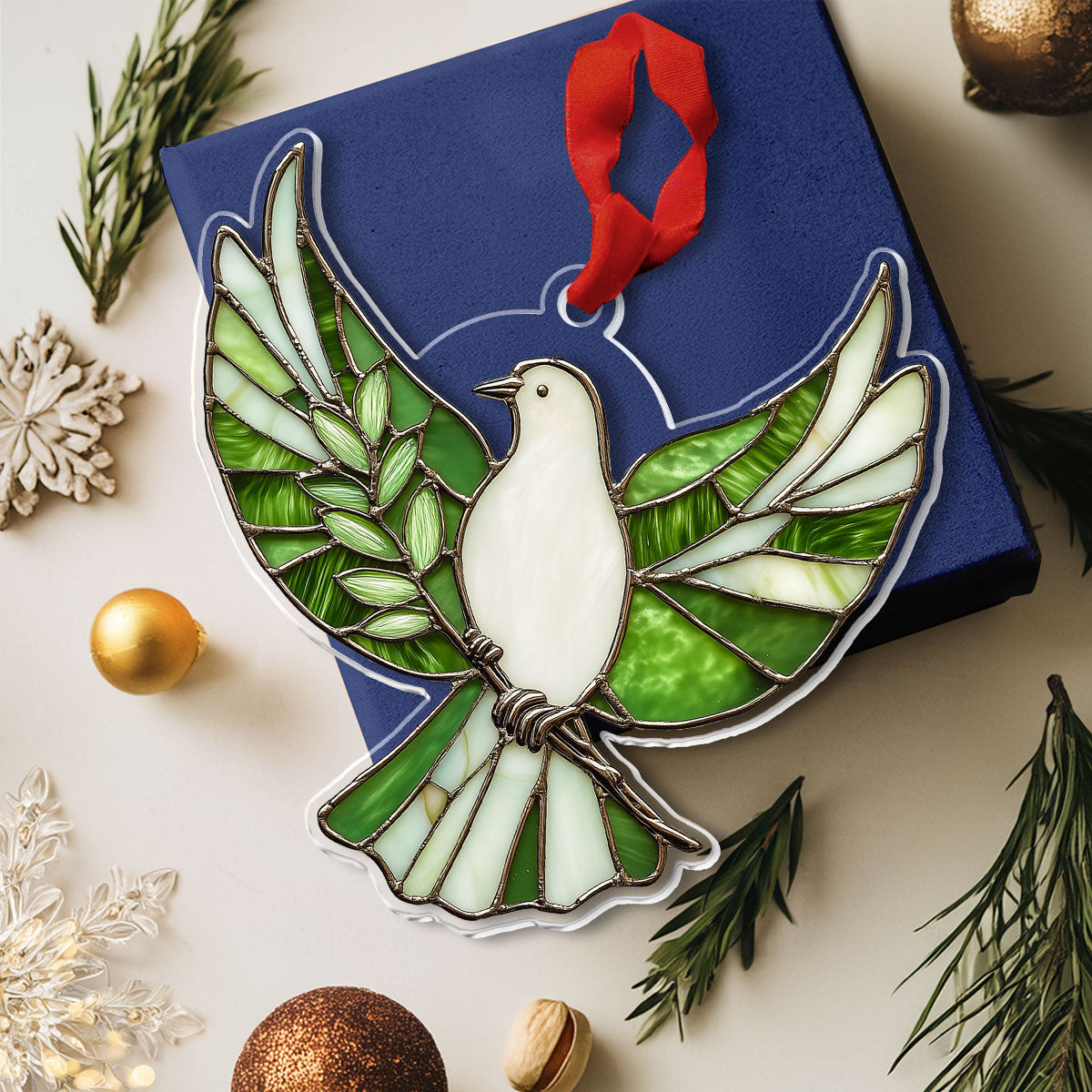 Shineful 2D Acrylic Ornament - Dove And Olive Branch