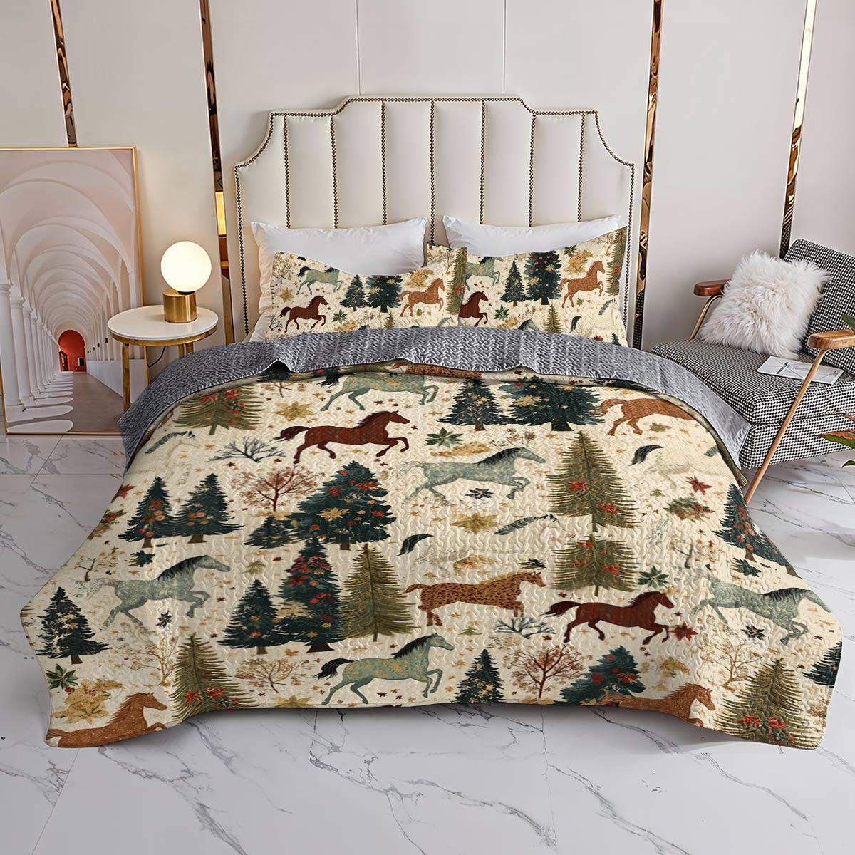 Shineful All Season Quilt 3-Piece Set Happy Horse Christmas Lovely