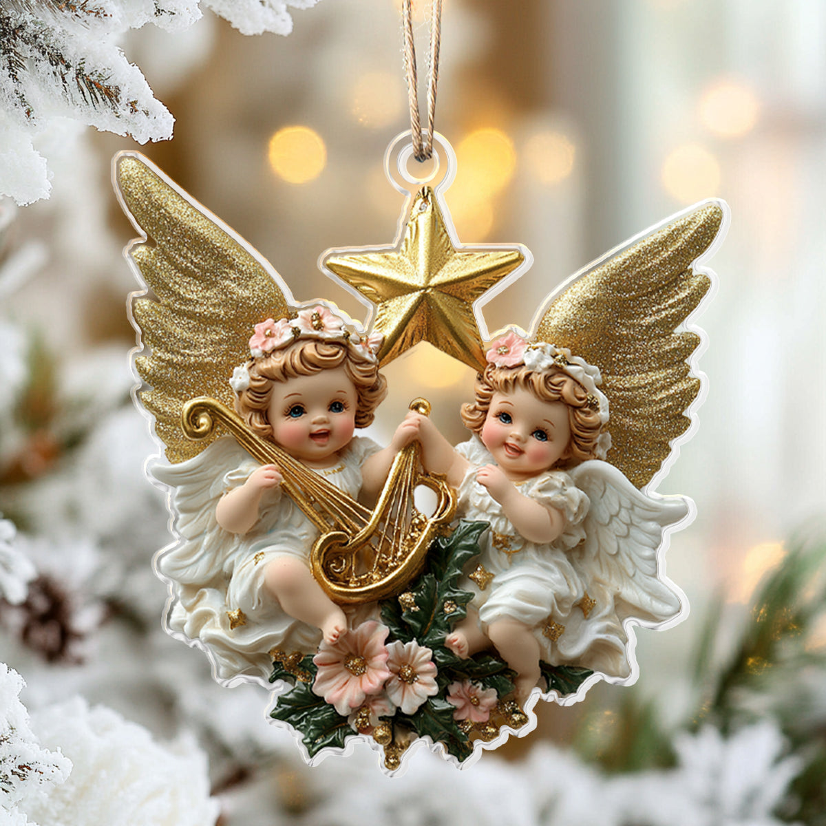 Shineful 2D Acrylic Ornament - Cherub Angel with Golden Star