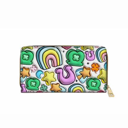 Shineful Leather Clutch Purse With Wristlet Strap Handle Lucky Charms