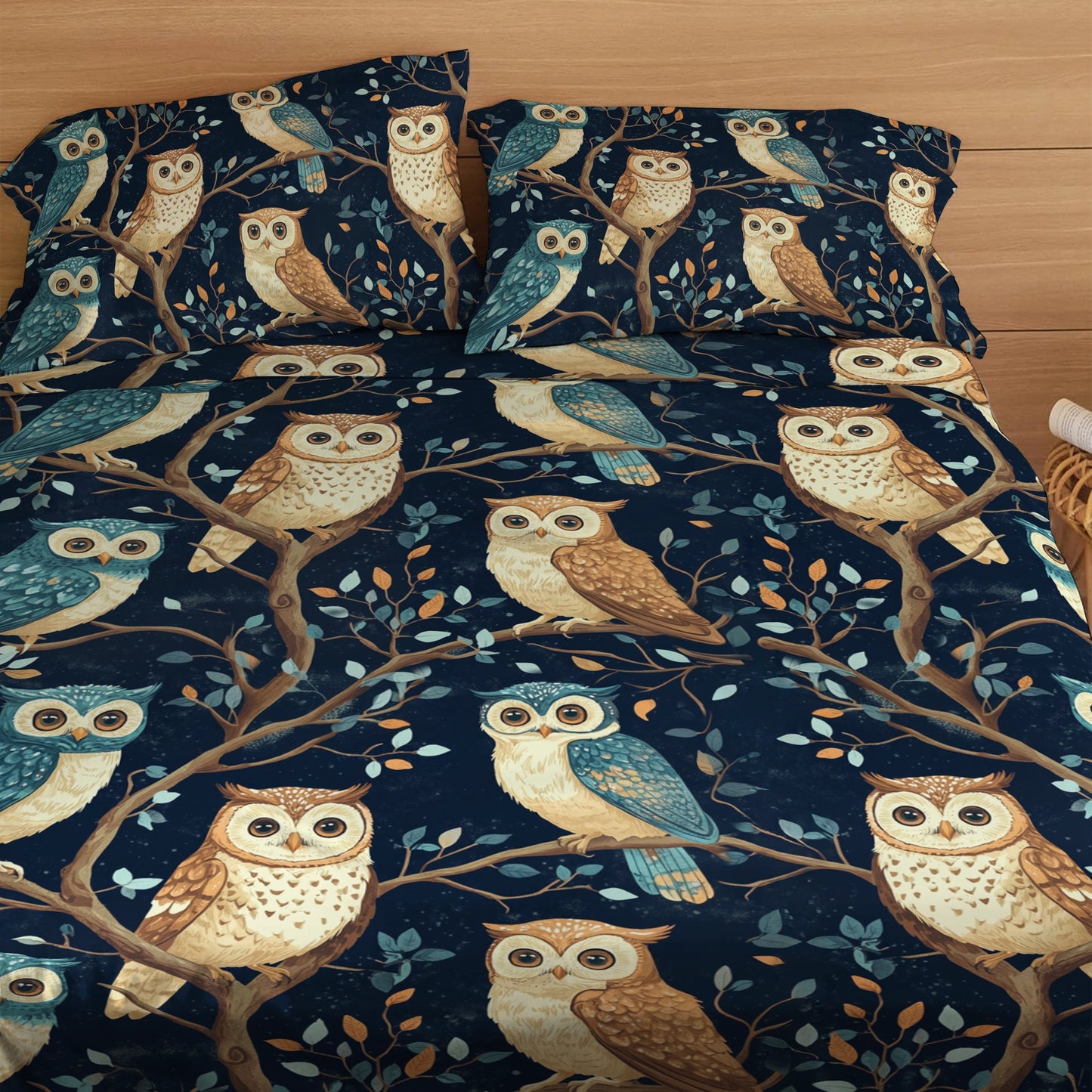 Shineful 4-Piece Bed Sheet Set Whimsical Owl Haven