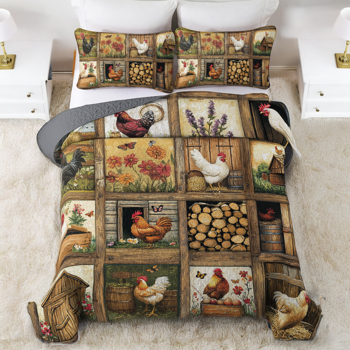 Shineful All Season Quilt 3-Piece Set Rustic Chicken Life