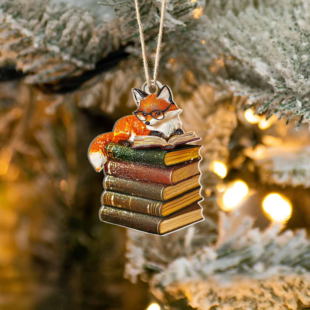 Shineful 2D Acrylic Ornament Fox With Stack of Books