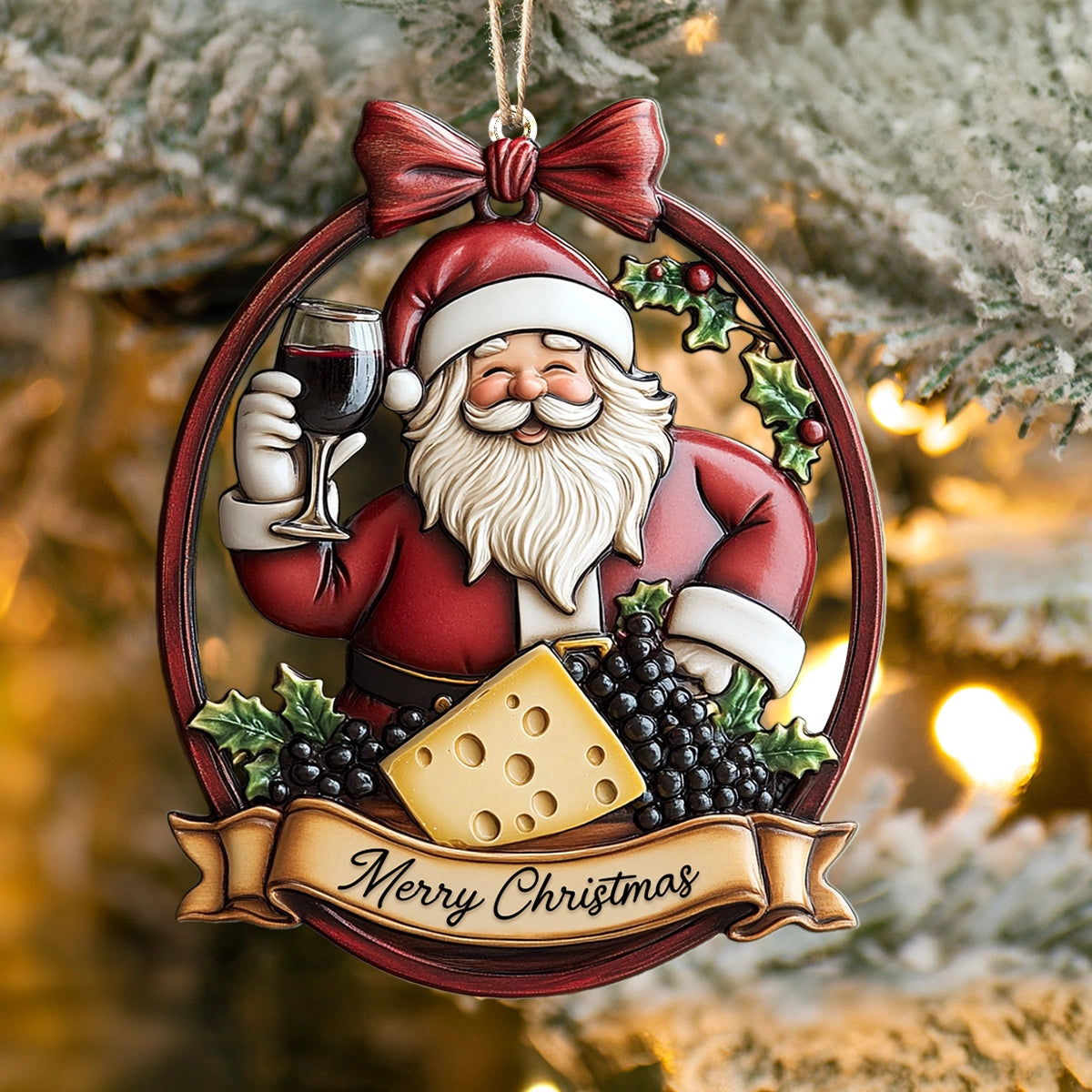 Shineful 2D Acrylic Ornament Santa’s Vino Cheer