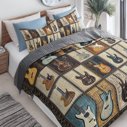 Shineful All Season Quilt 3-Piece Set - Vintage Guitar Patchwork