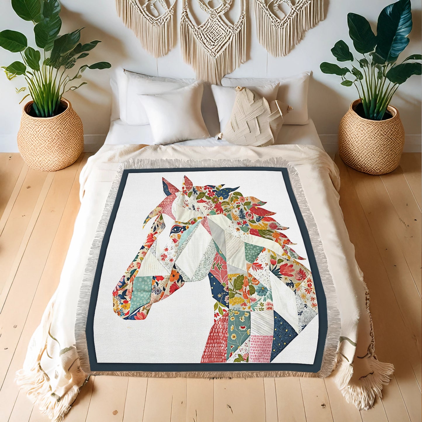 Shineful Woven Tapestry Throw Blanket - Charming Floral Horse