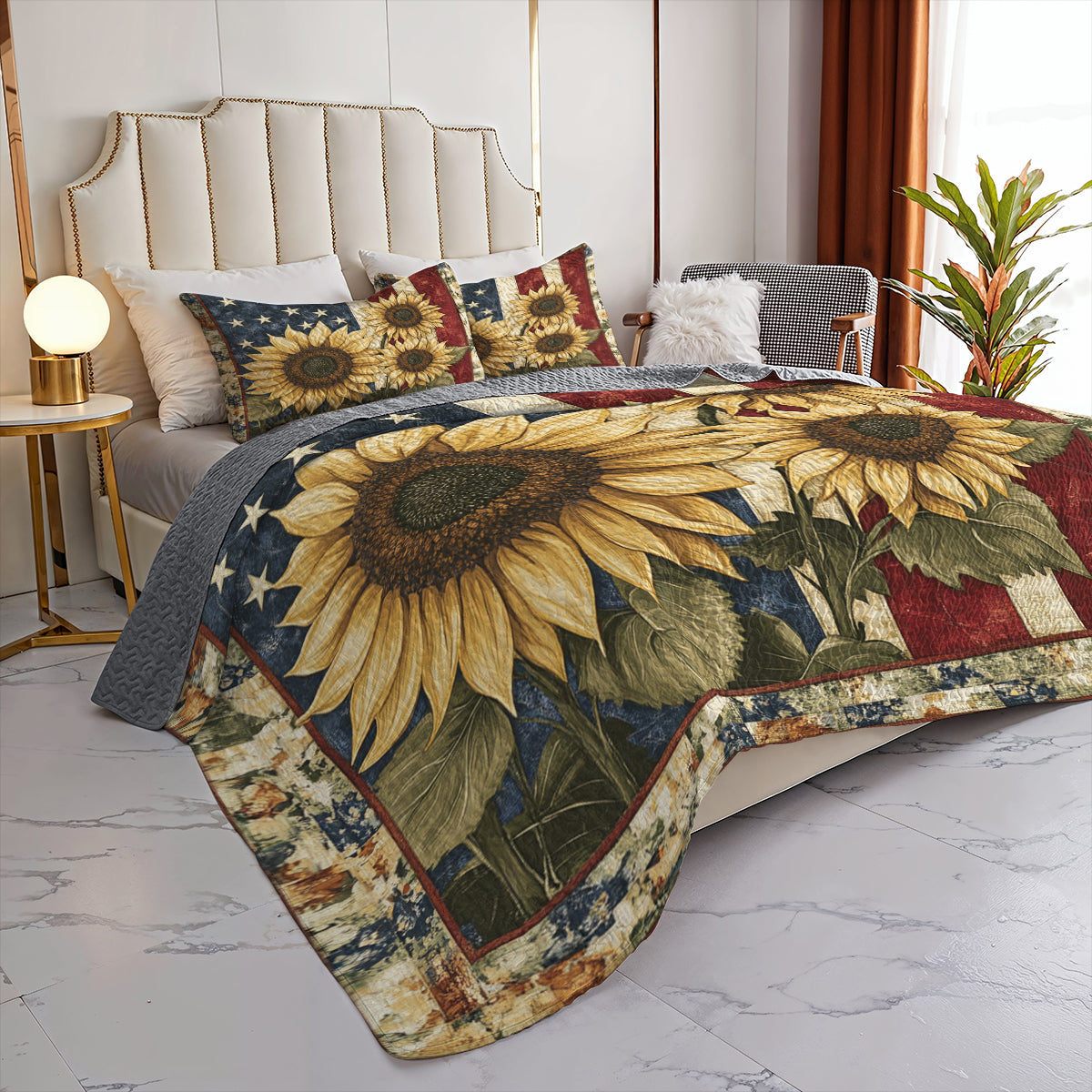 Shineful All Season Quilt 3-Piece Set American Sunflower