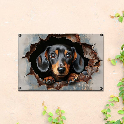 Shineful 2D Metal Sign Cute Peeking Dachshund