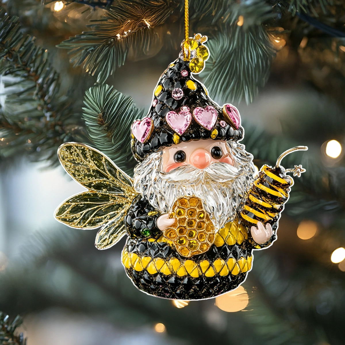 Shineful 2D Acrylic Ornament Bee Santa Festive Buzz of Joy