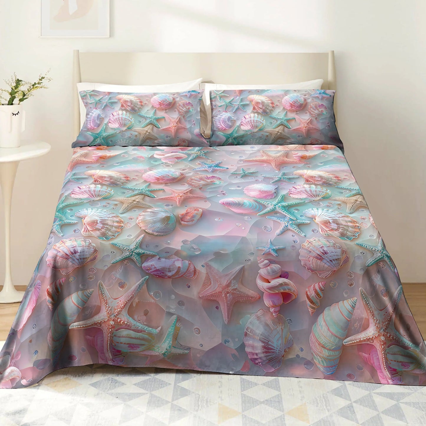 Shineful 4-Piece Bed Sheet Set - Coastal Shell